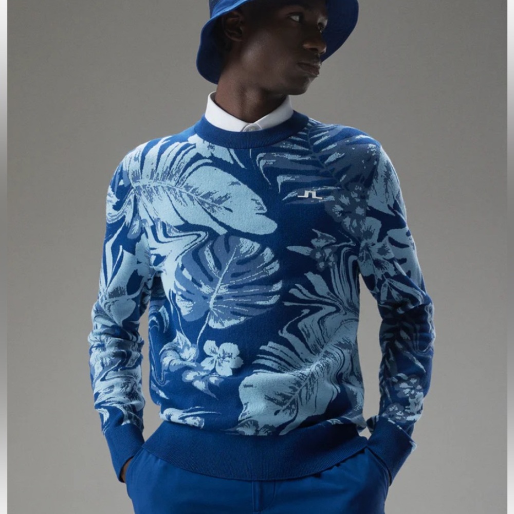 J. Lindeberg NWT Blue Hibiscus Print Percy Sweater Size XL